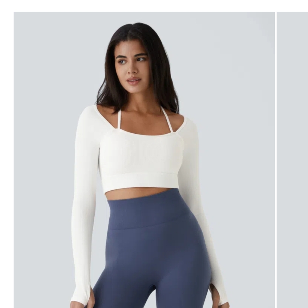 Cream Long Sleeve Crop Bodysuit with Cut Out